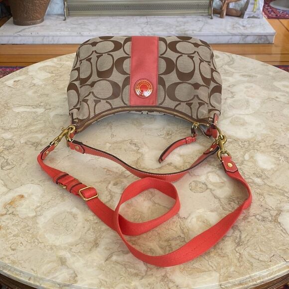Coach Signature Canvas Shoulder Bag F19281 Brown & Salmon - Picture 7 of 13